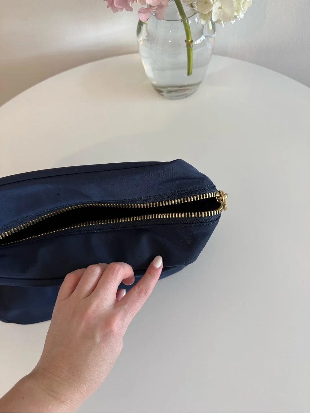 Stoney Clover Lane large “Stuff” embroidered pouch in navy